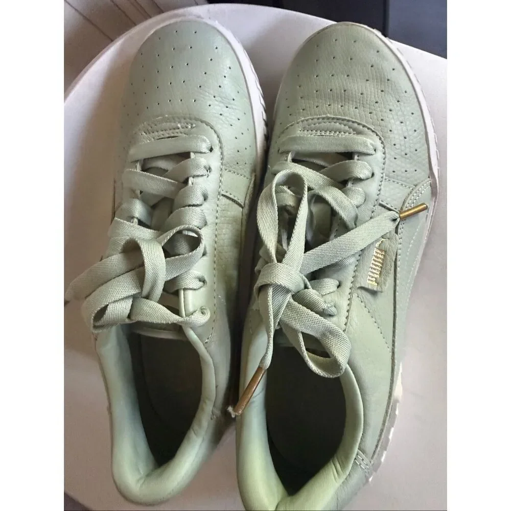 PUMA Women's Cali Emboss Leather Street Sneakers Shoes Smoke Green Size 9